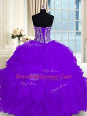 Eggplant Purple Quinceanera Dresses Military Ball and Sweet 16 and Quinceanera and For with Beading and Ruffles Sweetheart Sleeveless Lace Up