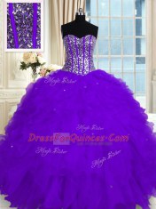 Eggplant Purple Quinceanera Dresses Military Ball and Sweet 16 and Quinceanera and For with Beading and Ruffles Sweetheart Sleeveless Lace Up