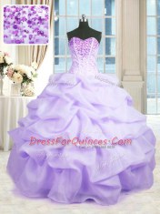 Smart Lavender Sweetheart Neckline Beading and Ruffles 15th Birthday Dress Sleeveless Lace Up