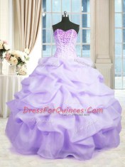 Smart Lavender Sweetheart Neckline Beading and Ruffles 15th Birthday Dress Sleeveless Lace Up