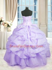 Smart Lavender Sweetheart Neckline Beading and Ruffles 15th Birthday Dress Sleeveless Lace Up