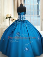 Simple Taffeta Strapless Sleeveless Lace Up Beading and Appliques and Ruching Vestidos de Quinceanera in Blue and Teal