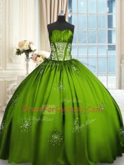 Sleeveless Beading and Appliques and Ruching Lace Up Quinceanera Gowns