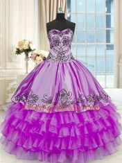 Fantastic Sweetheart Sleeveless Organza and Taffeta Vestidos de Quinceanera Beading and Embroidery and Ruffled Layers Lace Up