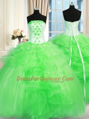 Elegant Pick Ups and Hand Made Flower Quince Ball Gowns Lace Up Sleeveless Floor Length