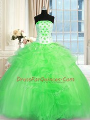 Elegant Pick Ups and Hand Made Flower Quince Ball Gowns Lace Up Sleeveless Floor Length