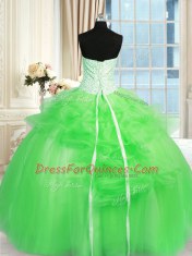 Elegant Pick Ups and Hand Made Flower Quince Ball Gowns Lace Up Sleeveless Floor Length