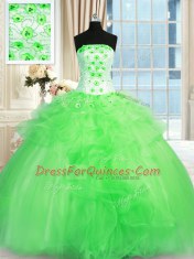 Elegant Pick Ups and Hand Made Flower Quince Ball Gowns Lace Up Sleeveless Floor Length