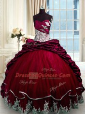 Lovely Sweetheart Sleeveless Taffeta Ball Gown Prom Dress Beading and Appliques and Pick Ups Brush Train Lace Up