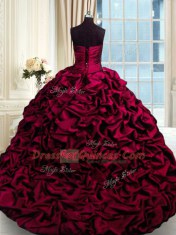 Lovely Sweetheart Sleeveless Taffeta Ball Gown Prom Dress Beading and Appliques and Pick Ups Brush Train Lace Up