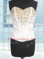 Flare White Ball Gowns Beading and Ruffles Sweet 16 Dresses Lace Up Organza Sleeveless Floor Length
