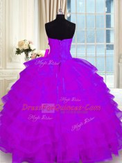 Ruffled Purple Sleeveless Organza Lace Up 15th Birthday Dress for Military Ball and Sweet 16 and Quinceanera