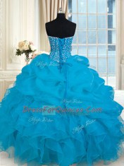 Organza Sweetheart Sleeveless Lace Up Beading and Ruffles 15 Quinceanera Dress in Baby Blue