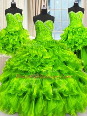 Perfect Four Piece Organza Sleeveless Floor Length Quinceanera Dresses and Beading and Ruffles and Ruching