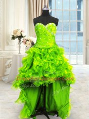 Perfect Four Piece Organza Sleeveless Floor Length Quinceanera Dresses and Beading and Ruffles and Ruching