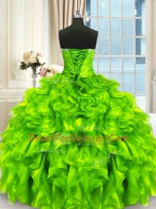 Perfect Four Piece Organza Sleeveless Floor Length Quinceanera Dresses and Beading and Ruffles and Ruching