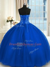 Best Selling Sweetheart Sleeveless Tulle Sweet 16 Dresses Appliques and Embroidery Lace Up