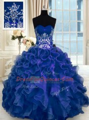 Sleeveless Lace Up Floor Length Beading and Appliques and Ruffles Vestidos de Quinceanera