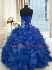 Sleeveless Lace Up Floor Length Beading and Appliques and Ruffles Vestidos de Quinceanera