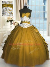 Clearance Beading and Appliques and Pick Ups Ball Gown Prom Dress Olive Green Lace Up Sleeveless Floor Length