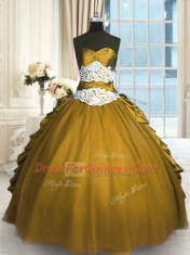 Clearance Beading and Appliques and Pick Ups Ball Gown Prom Dress Olive Green Lace Up Sleeveless Floor Length