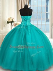 Ball Gowns Quinceanera Dress Teal Sweetheart Tulle Sleeveless Floor Length Lace Up