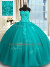 Ball Gowns Quinceanera Dress Teal Sweetheart Tulle Sleeveless Floor Length Lace Up