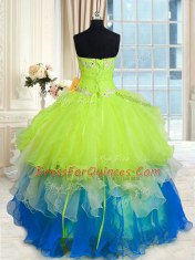 Multi-color Ball Gowns Beading and Ruffles Ball Gown Prom Dress Lace Up Organza Sleeveless Floor Length