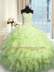 Latest Sequins Floor Length Yellow Green 15 Quinceanera Dress Sweetheart Sleeveless Lace Up