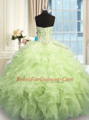 Latest Sequins Floor Length Yellow Green 15 Quinceanera Dress Sweetheart Sleeveless Lace Up