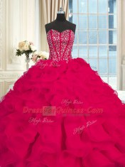 Custom Designed Red Quinceanera Dresses Sweetheart Sleeveless Brush Train Lace Up