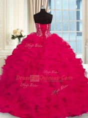 Custom Designed Red Quinceanera Dresses Sweetheart Sleeveless Brush Train Lace Up