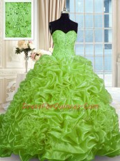 Pick Ups Sleeveless Organza Sweep Train Lace Up Sweet 16 Dresses for Military Ball and Sweet 16 and Quinceanera