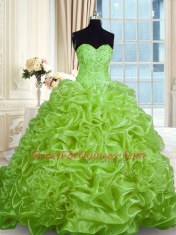 Pick Ups Sleeveless Organza Sweep Train Lace Up Sweet 16 Dresses for Military Ball and Sweet 16 and Quinceanera