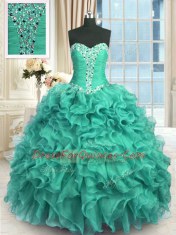 Floor Length Turquoise Quinceanera Dress Sweetheart Sleeveless Lace Up