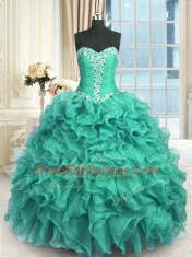 Floor Length Turquoise Quinceanera Dress Sweetheart Sleeveless Lace Up