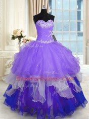 Great Multi-color Sleeveless Beading and Ruffles Floor Length 15 Quinceanera Dress