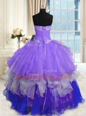 Great Multi-color Sleeveless Beading and Ruffles Floor Length 15 Quinceanera Dress
