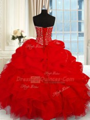 Pretty Floor Length Wine Red Quinceanera Gowns Organza Sleeveless Beading and Ruffles