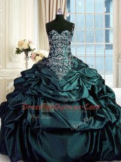 Pick Ups Ball Gowns Quinceanera Dresses Dark Green Taffeta Sleeveless Floor Length Zipper