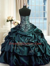 Pick Ups Ball Gowns Quinceanera Dresses Dark Green Taffeta Sleeveless Floor Length Zipper