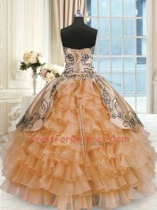 Orange Taffeta Lace Up Quince Ball Gowns Sleeveless Floor Length Beading and Embroidery and Ruffles