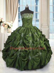 Charming Floor Length Lace Up Ball Gown Prom Dress Green for Military Ball with Beading and Pick Ups