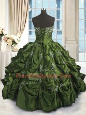 Charming Floor Length Lace Up Ball Gown Prom Dress Green for Military Ball with Beading and Pick Ups