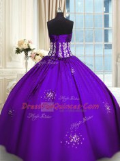 Spectacular Sleeveless Floor Length Beading and Appliques and Ruching Lace Up Quinceanera Gowns with Purple