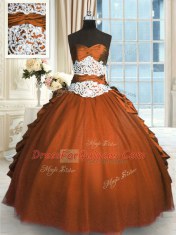 Rust Red Sweetheart Lace Up Beading and Lace and Ruching and Pick Ups 15 Quinceanera Dress Sleeveless
