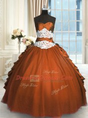 Rust Red Sweetheart Lace Up Beading and Lace and Ruching and Pick Ups 15 Quinceanera Dress Sleeveless
