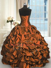 Rust Red Sweetheart Lace Up Beading and Lace and Ruching and Pick Ups 15 Quinceanera Dress Sleeveless