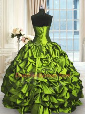 Superior Floor Length Olive Green Quinceanera Dresses Taffeta and Tulle Sleeveless Beading and Lace and Appliques and Ruching
