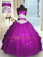 Eggplant Purple Taffeta and Tulle Lace Up Vestidos de Quinceanera Sleeveless Floor Length Beading and Lace and Ruching and Pick Ups